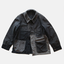 Load image into Gallery viewer, ~1940's FRENCH WORK BLACK MOLESKIN PATCHWORK JACKET (MEDIUM)