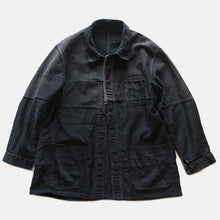 画像をギャラリービューアに読み込む, 1940's FRENCH WORK BLACK MOLESKIN PATCHWORK JACKET WITH V-POCKET (MEDIUM)