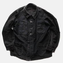 Load image into Gallery viewer, 1940's FRENCH WORK BLACK MOLESKIN FADED JACKET WITH V-POCKET (LARGE)