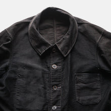 Load image into Gallery viewer, 1940's FRENCH WORK BLACK MOLESKIN FADED JACKET WITH V-POCKET (LARGE)