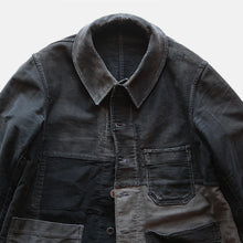 Load image into Gallery viewer, ~1940's FRENCH WORK BLACK MOLESKIN PATCHWORK JACKET (MEDIUM)