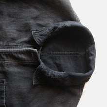 画像をギャラリービューアに読み込む, 1940's FRENCH WORK BLACK MOLESKIN PATCHWORK JACKET WITH V-POCKET (MEDIUM)