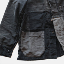 Load image into Gallery viewer, ~1940's FRENCH WORK BLACK MOLESKIN PATCHWORK JACKET (MEDIUM)