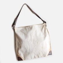 画像をギャラリービューアに読み込む, 1930's FRENCH CANVAS COTTON BAG WITH LEATHER STRAP