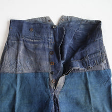 Load image into Gallery viewer, 1920's~ "FRENCH NAVY" INDIGO LINEN PATCH WORK TROUSER (W33)