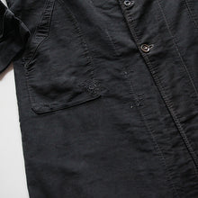 画像をギャラリービューアに読み込む, 1930's~ FRENCH WORK BLACK MOLESKIN COAT WITH V-POCKET (LARGE)