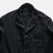 画像をギャラリービューアに読み込む, 1930's~ FRENCH WORK BLACK MOLESKIN COAT WITH V-POCKET (LARGE)