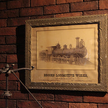 Load image into Gallery viewer, ANTIQUE "BROOKS LOCOMOTIVE WORKS" WOODEN FLAME PHOTO