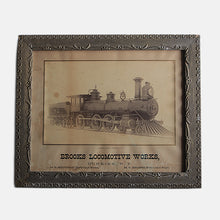 Load image into Gallery viewer, ANTIQUE "BROOKS LOCOMOTIVE WORKS" WOODEN FLAME PHOTO