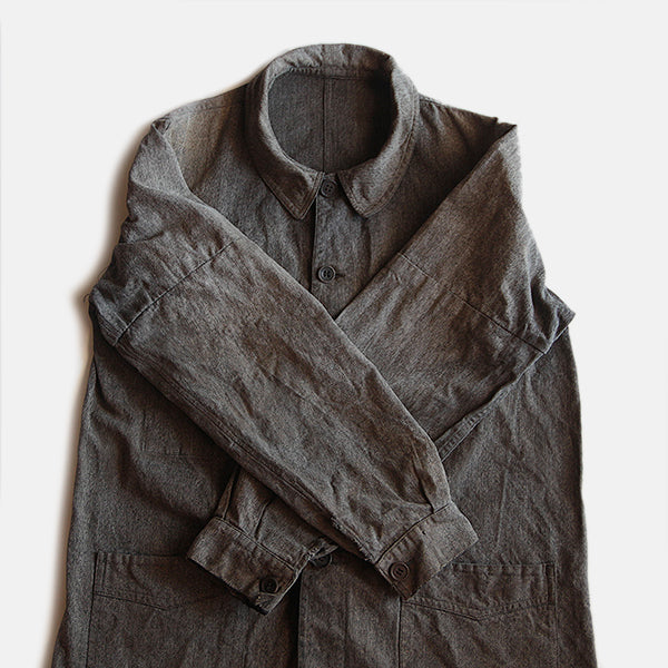 1940's FRENCH WORK BLACK CHAMBRAY PATCHWORK JACKET (LARGE