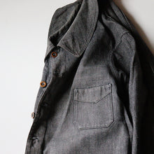 Load image into Gallery viewer, ～1920&#39;s FRENCH WORK BLACK COVERT WORK JACKET (SZ 48 / HEAVY OZ FABRIC / 6 BUTTON)
