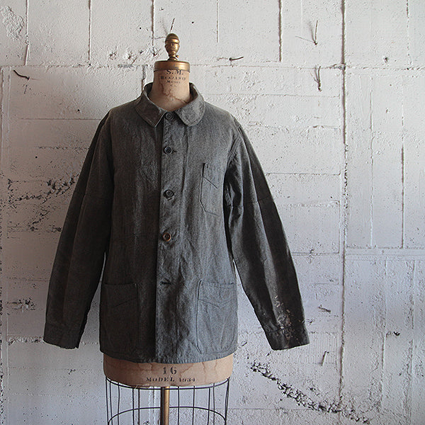 ジャケット・アウター 40s French work black chambray jacket 40s France Vintage Black Chambray Work Jacket D