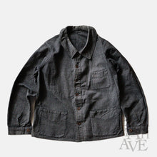 Load image into Gallery viewer, ～1920&#39;s FRENCH WORK BLACK COVERT WORK JACKET (SZ 48 / HEAVY OZ FABRIC / 6 BUTTON)
