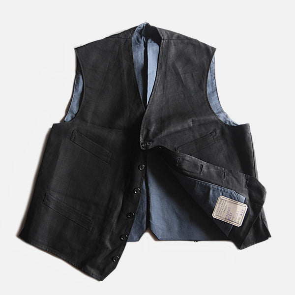 N.O.S ～1920's FRENCH WORK BLACK LINEN GILET (LARGE)