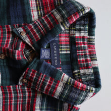 Load image into Gallery viewer, &quot;LAND&#39;S END&quot; PATCHWORK PLAID FLANNEL SHIRT (SZ LARGE / GOOD CONDITION)
