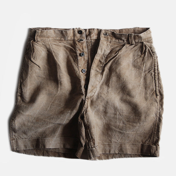 ～1940's FRENCH BROWN LINEN SHORTS (W33)