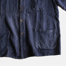 画像をギャラリービューアに読み込む, ～1920&#39;s FRENCH WORK INDIGO LINEN WOOL WORK JACKET (LARGE)
