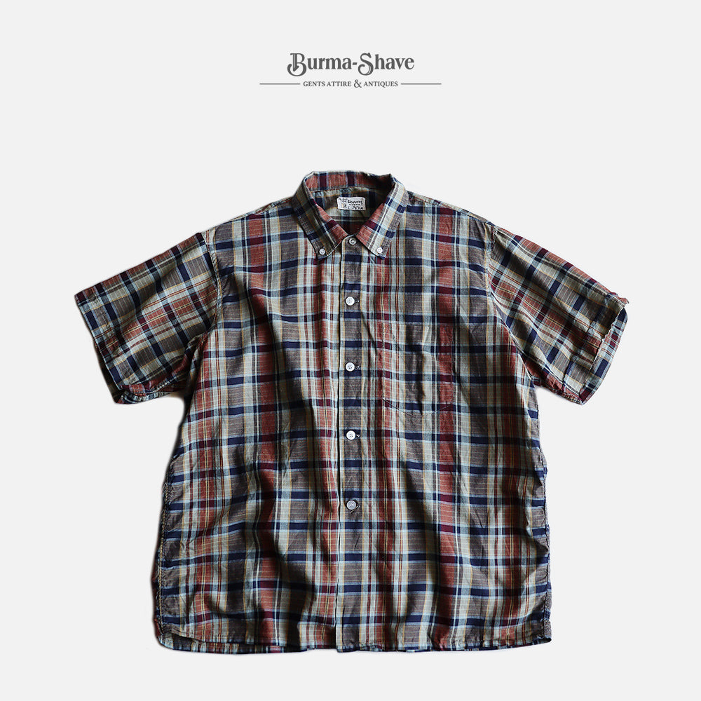 1960's PLAID S/S COTTON B.D BOX SHIRT (SZ 17H XL / BIG SIZE)