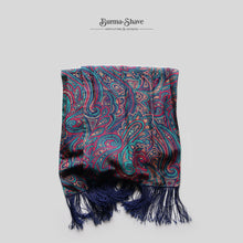 Load image into Gallery viewer, AROUND 1950's SILK FRINGE STOLE (NAVY / GOOD CONDITION)
