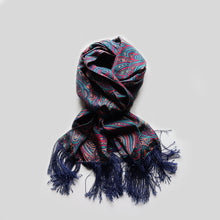 Load image into Gallery viewer, AROUND 1950's SILK FRINGE STOLE (NAVY / GOOD CONDITION)
