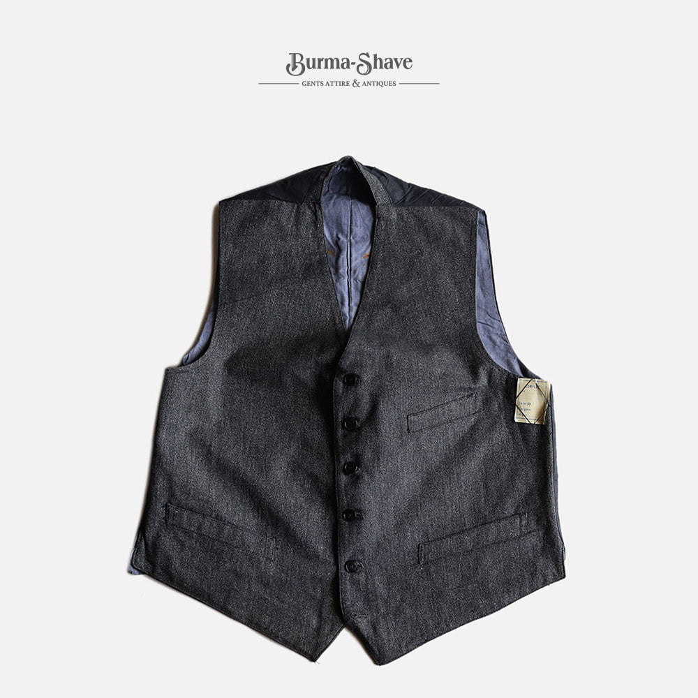 ～1940's FRENCH WORK BLACK COVERT VEST (SZ 50 / DEADSTOCK)