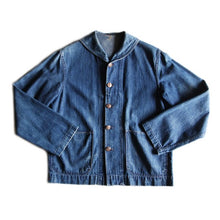 Load image into Gallery viewer, ~ 1940&#39;s &quot;USN&quot; DENIM SHAWL COLLAR JACKET WITH METAL BUTTON (MEDIUM)
