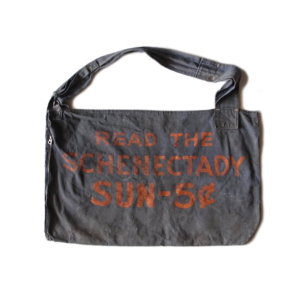1930's ~ "READ THE SCHENECTADY" FADED CANVAS NEWS PAPER BAG