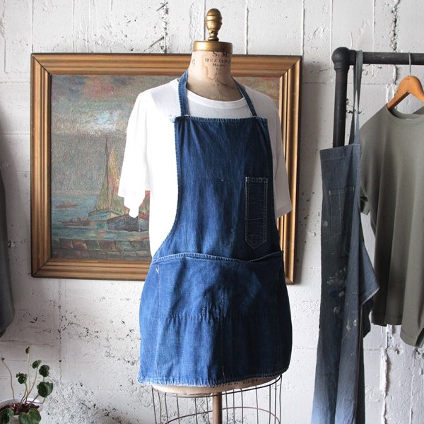 ビンテージ　デニムエプロン　ワーク　ボロ ビンテージ40's○DEADSTOCK Bayly耳付きデニムワークエプロン