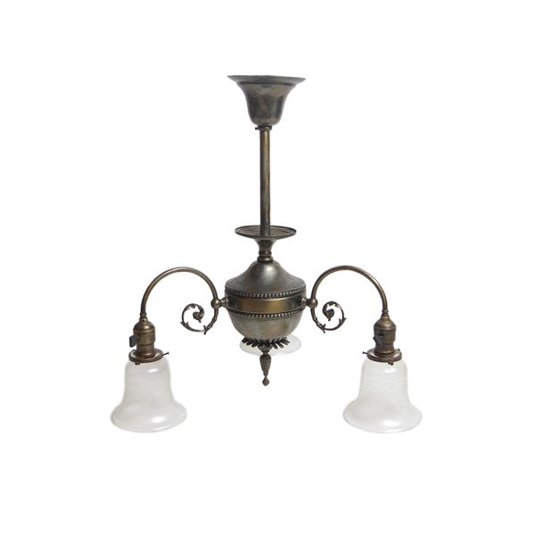 ANTIQUE BRASS 3 ARM CEILING LAMP WITH 3 SHADES