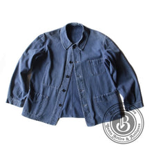 画像をギャラリービューアに読み込む, 1940&#39;s FRENCH COTTON TWILL FADED WORK JAKET WITH V-POCKET (MEDIUM)
