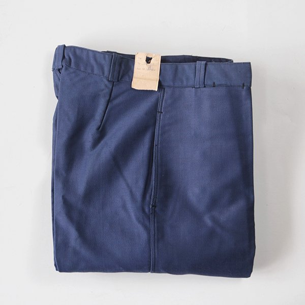N.O.S 1950's  FRENCH BLUE MOLESKIN WORK PANTS WITH METAL BUTTON (W32)