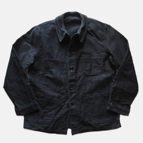 ONE WASH 1950's FRENCH WORK BLACK MOLESKIN JACKET (MEDIUM)