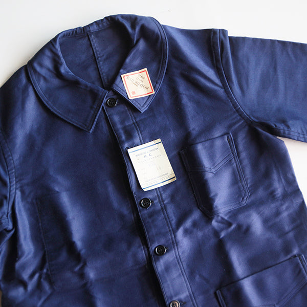 N.O.S ～1940's FRENCH WORK BLUE MOLESKIN JACKET WITH V-POCKET (48 MEDIUM)