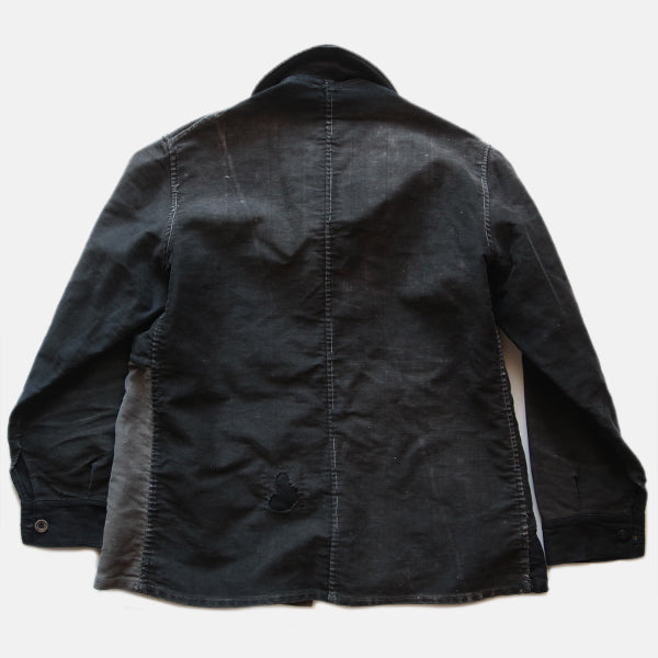 1940's FRENCH WORK BLACK MOLESKIN PATCHWORK JACKET (MEDIUM